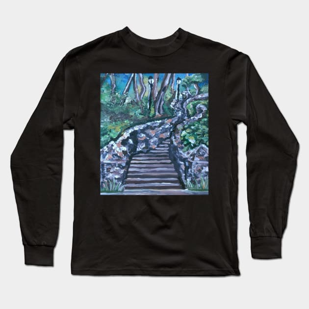 Park Cobblestone Staircase of Tranquility Long Sleeve T-Shirt by Art by Deborah Camp